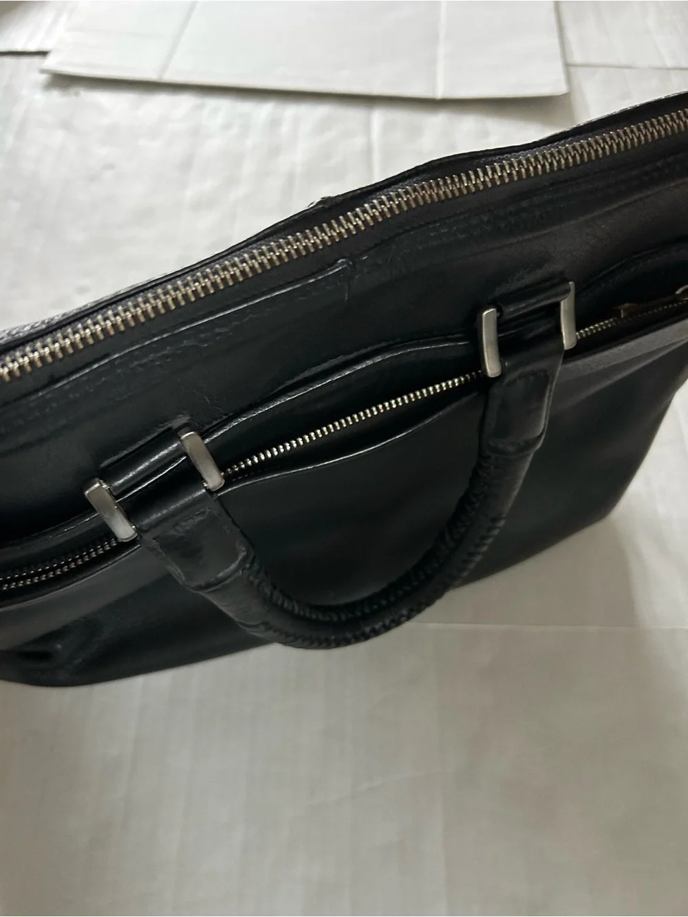 Kenneth Cole Black Leather Men's Laptop Briefcase with Detachable Strap